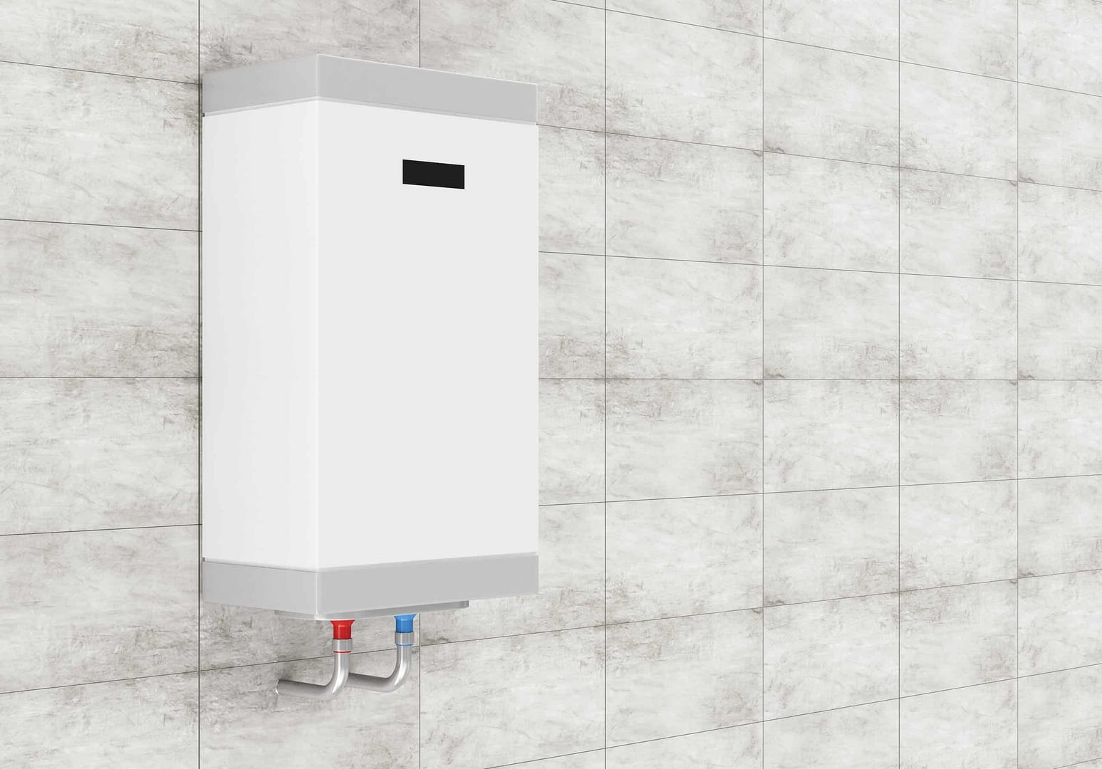 White water heater on tiled wall White water heater on tiled wall